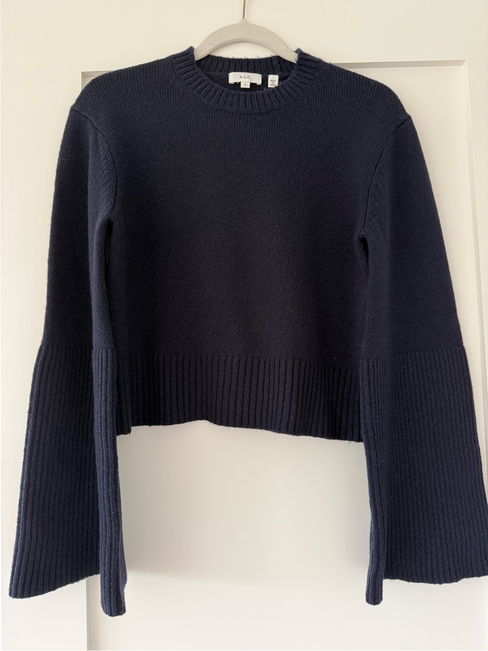 A.L.C. Merino Wool Bell Sleeve Sweater Navy Size Small